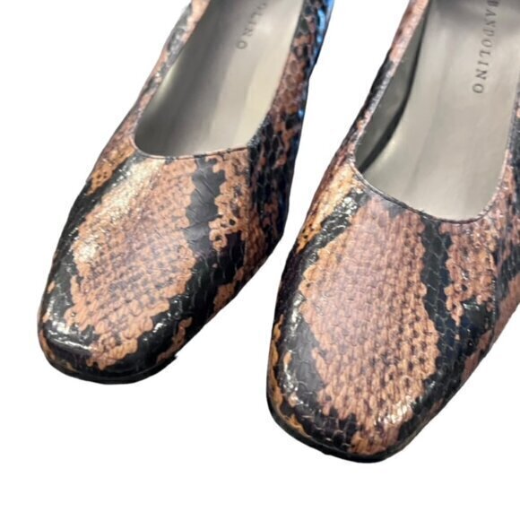 Bandolino Pumps Womens 8.5 Chunky Block Heel Square‎ Toe SNAKESKIN NIB Leather - Picture 7 of 10